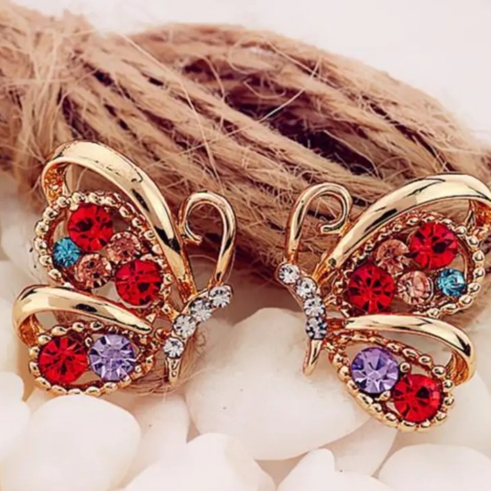 NWT! Cubic Zirconia Rhinestone Bohemian Style Butterfly Earrings